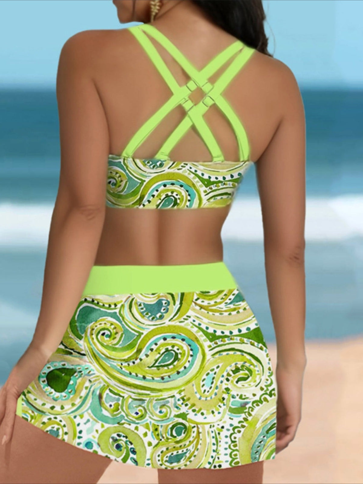 3 piece Women's Butterfly Floral Print Drawstring Bikini Set with Side Split and High Waist V Neck Stretchy and Comfortable Swimwear