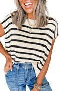White Side Slits Crewneck Short Sleeve Sweater Tee