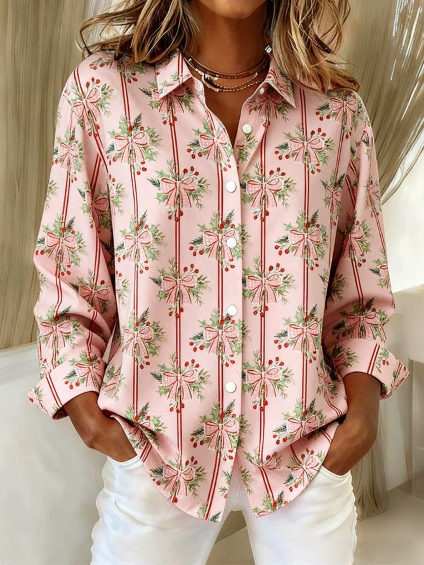 Christmas Vintage Loose Shawl Collar Shirt