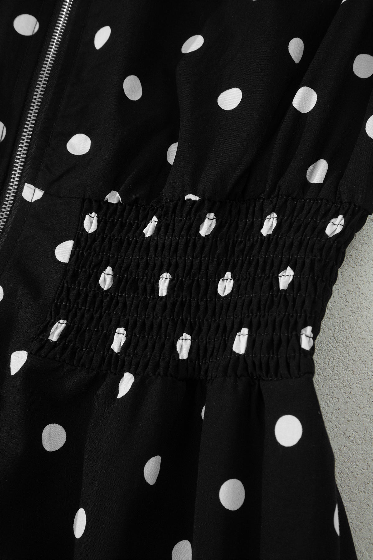 Black Polka Dot Print Contrast Trim V Neck Zip Up Sleeveless Dress