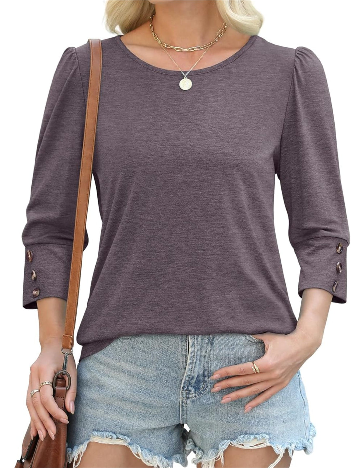 3/4 Sleeve with Buttons Dressy Casual Blouses