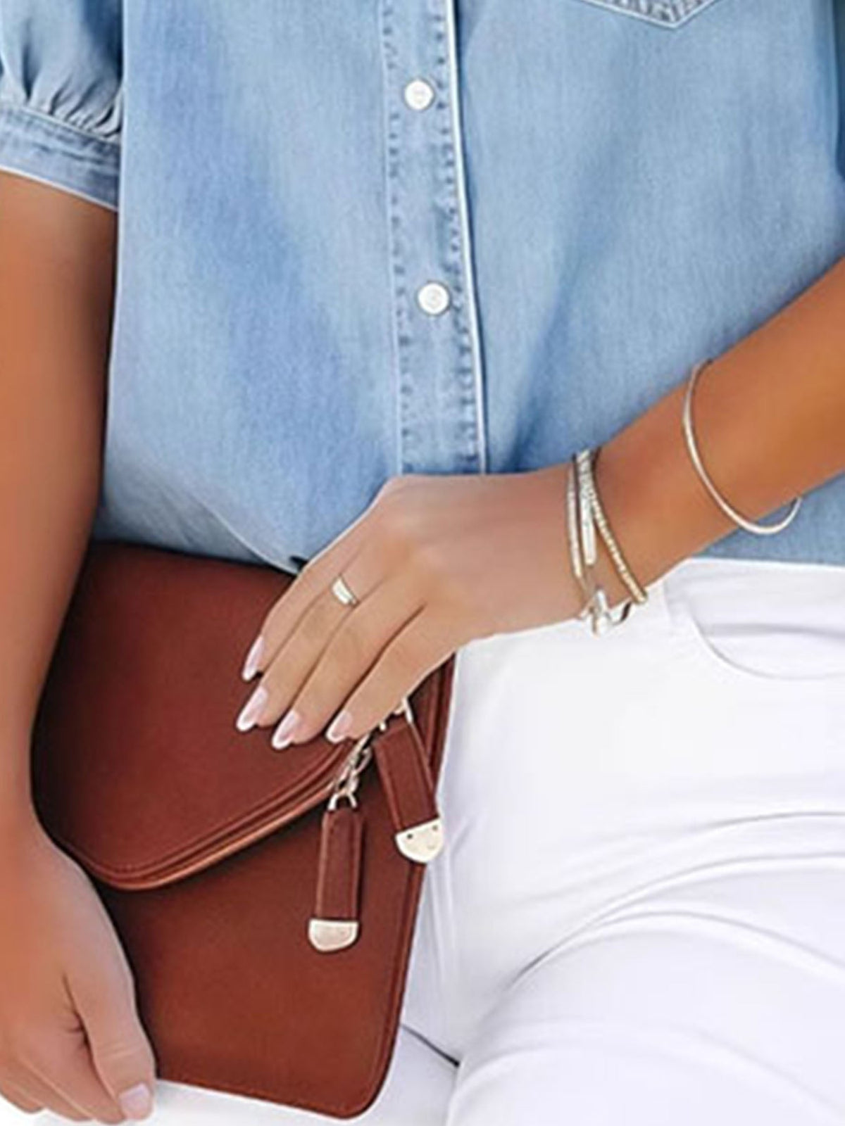 Short Sleeve Denim-Look Casual Shirt