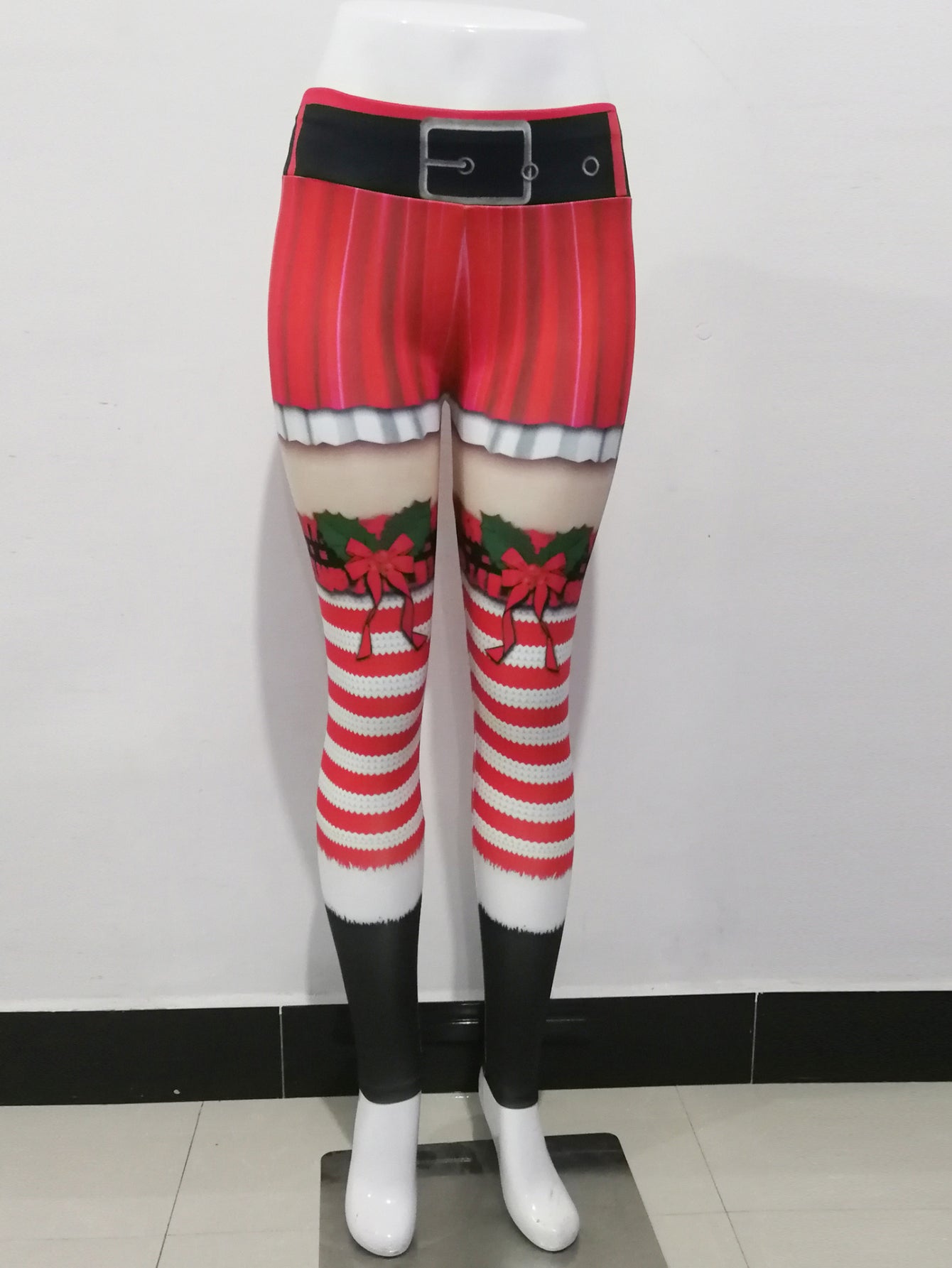 Women's Christmas High Waist Yoga Leggings, Long Length Athletic Pants with Festive Pattern