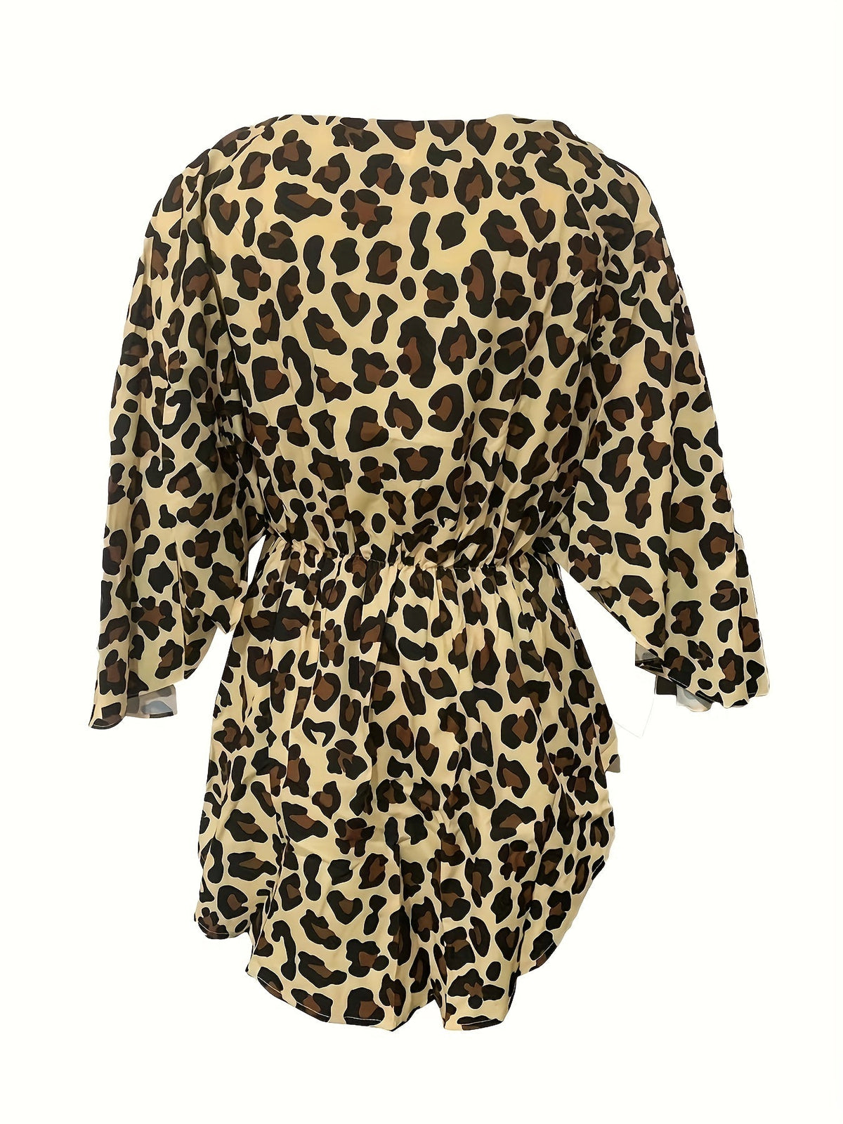 Full Printed V Neck Dress, Casual Tie Waist Batwing Sleeve Dress