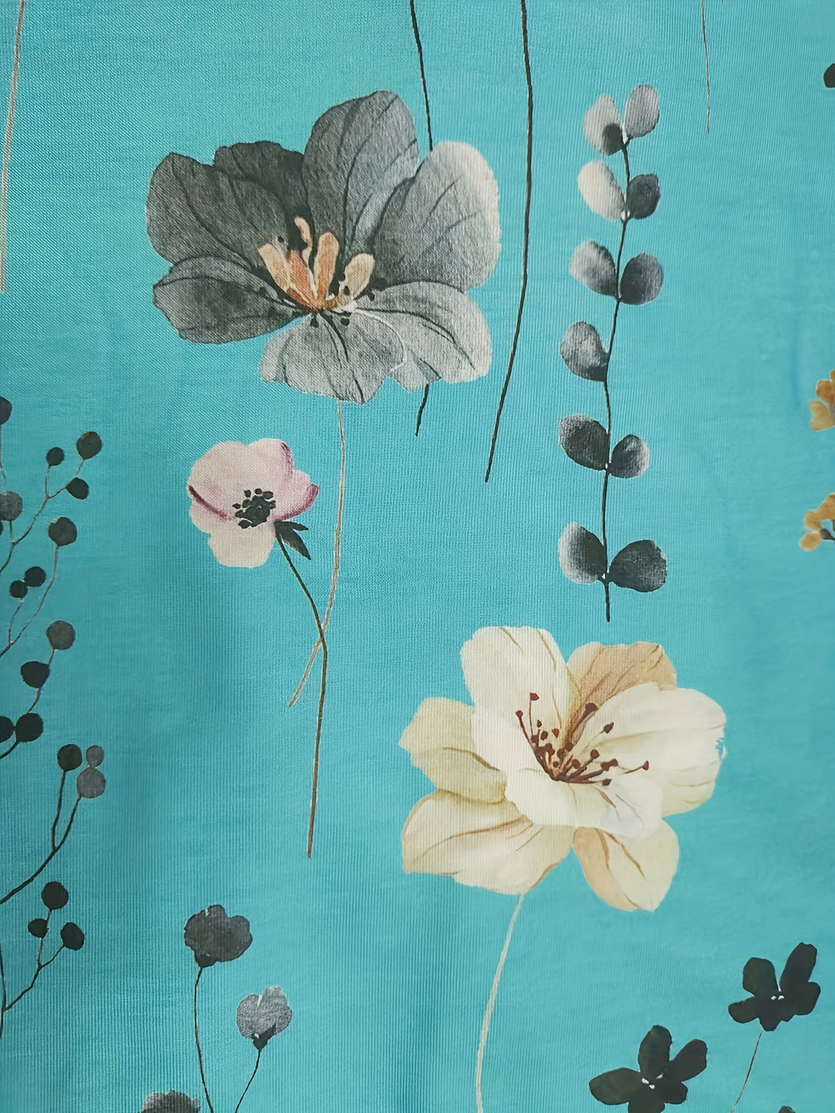 Floral Print V Neck Button T-Shirt, Casual Long Sleeve T-Shirt