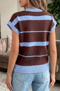 Sky Blue Stripe Striped Short Sleeve Round Neck Casual Knit Top