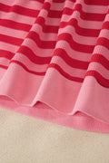 Red Stripe Puff Short Sleeve T Shirt Matching Shorts Set