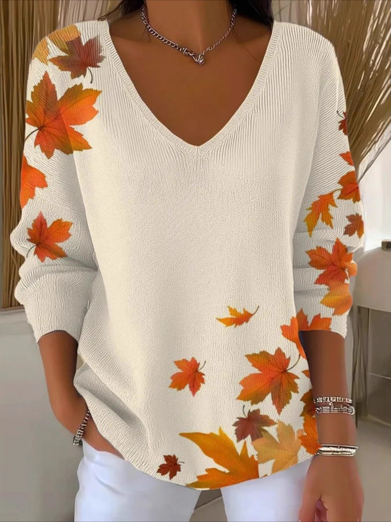Women Floral Long Sleeve Comfy Casual Sweater Tee