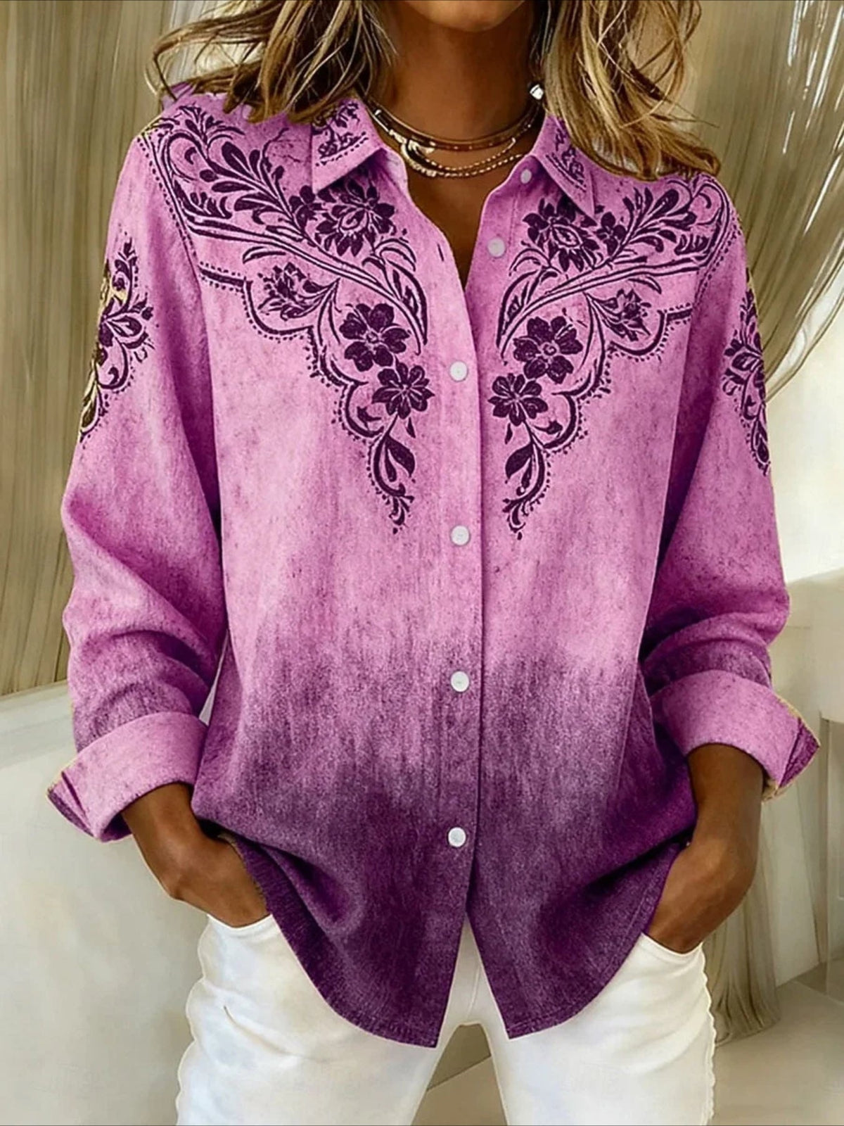 V Neck Long Sleeve Plain Regular Micro-Elasticity Regular Fit Shirt