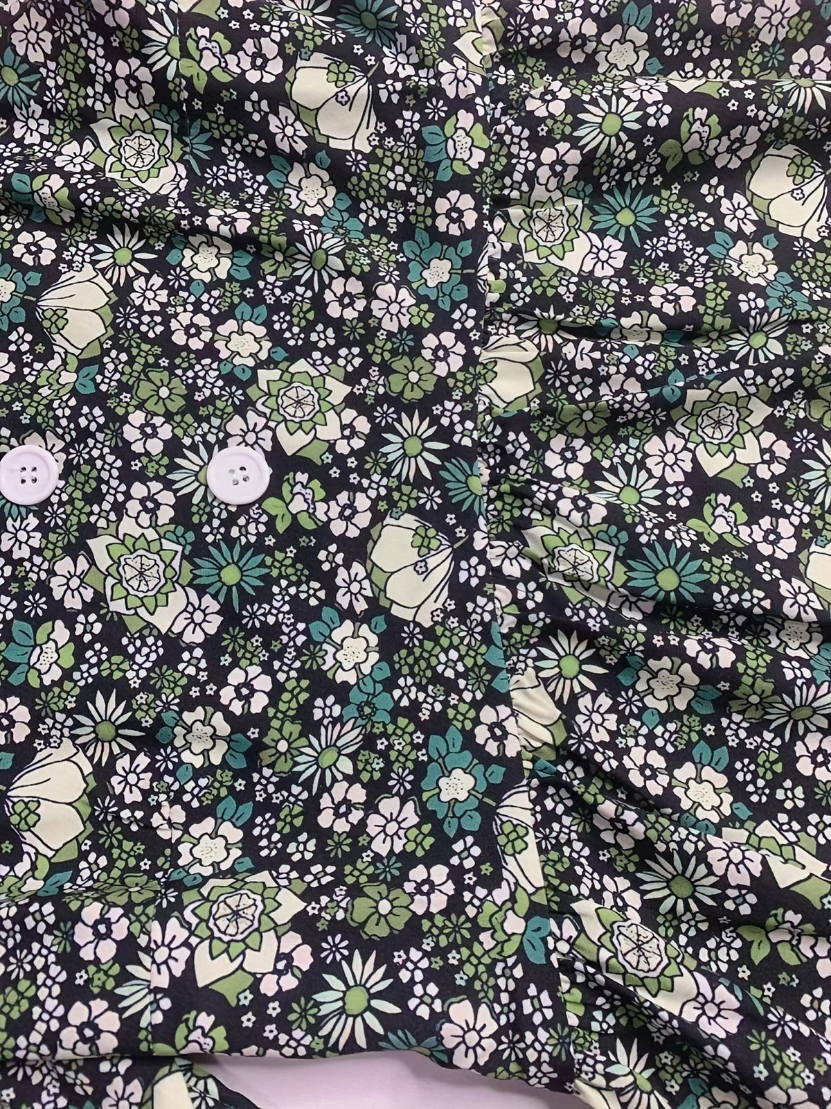 Ditsy Floral Print V Neck Dress, Casual Ruched Summer Dress With Pockets
