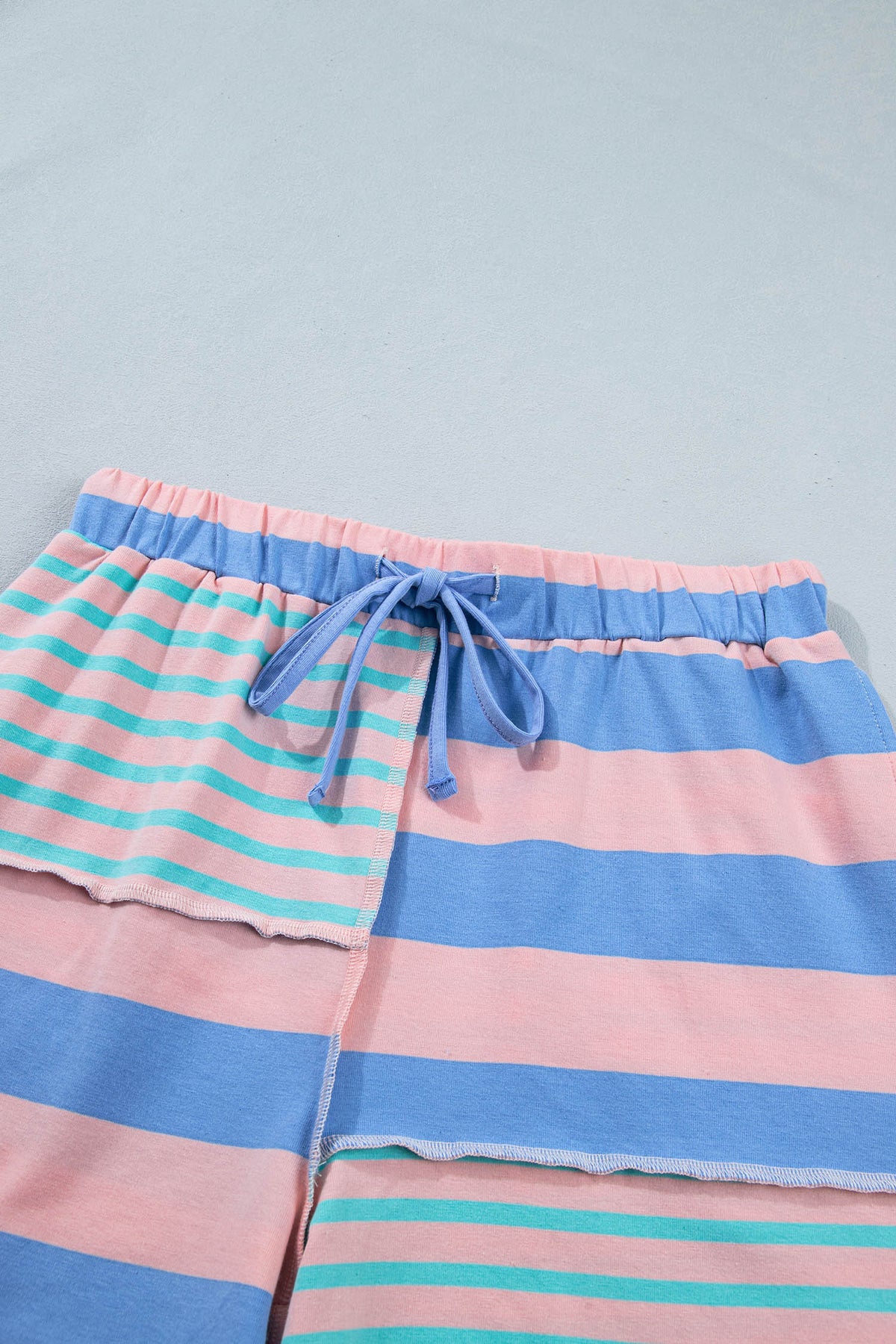Pink Stripe Exposed Seam Mixed Patchwork Loose Short Set