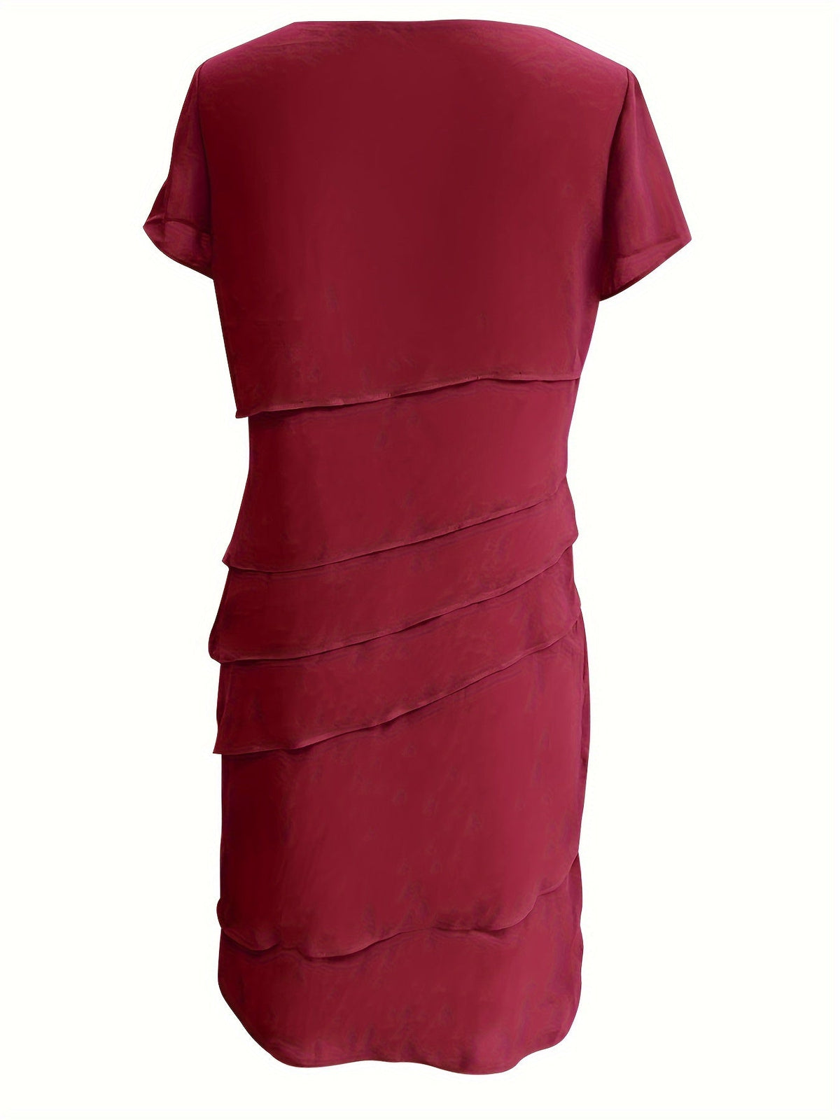 Layered Trim Crew Neck Dress, Elegant Short Sleeve Dress