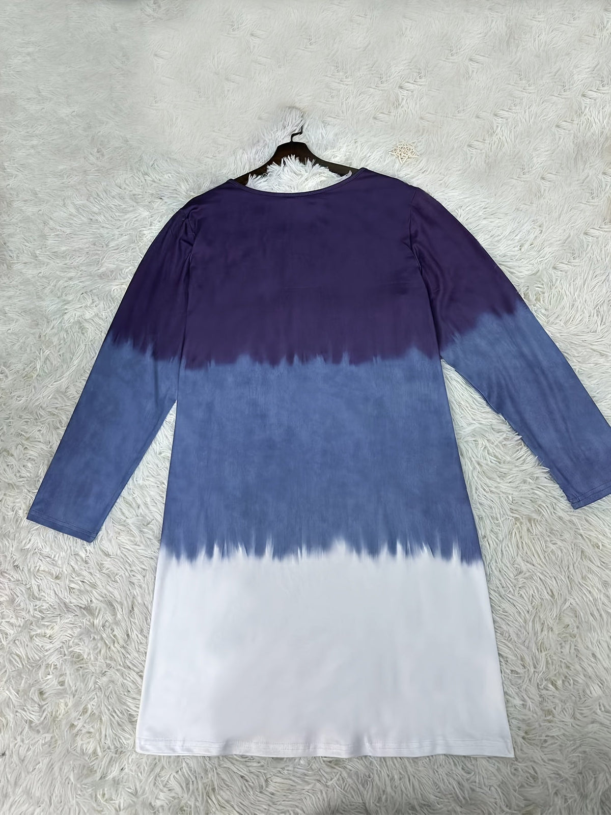 Ombre Color Crew Neck Casual Long Sleeve Dress