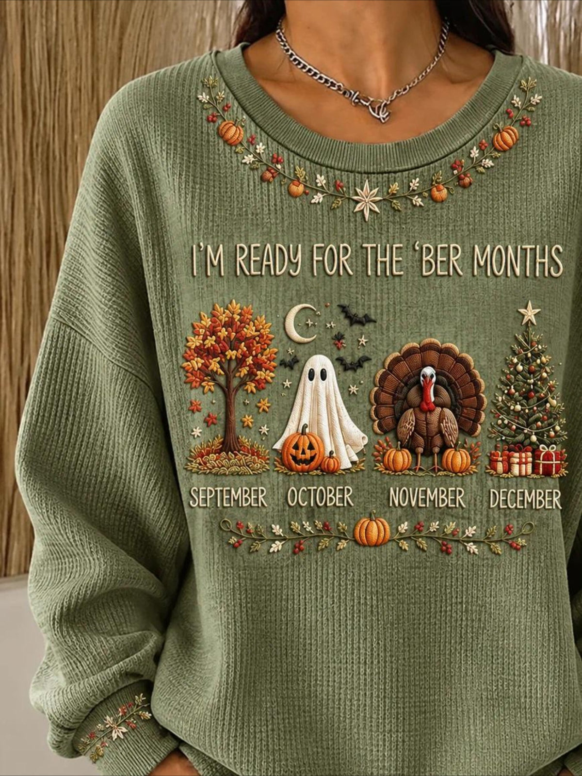 Halloween Printed Crew Neck Floral Long Sleeve Sweater Hoodie