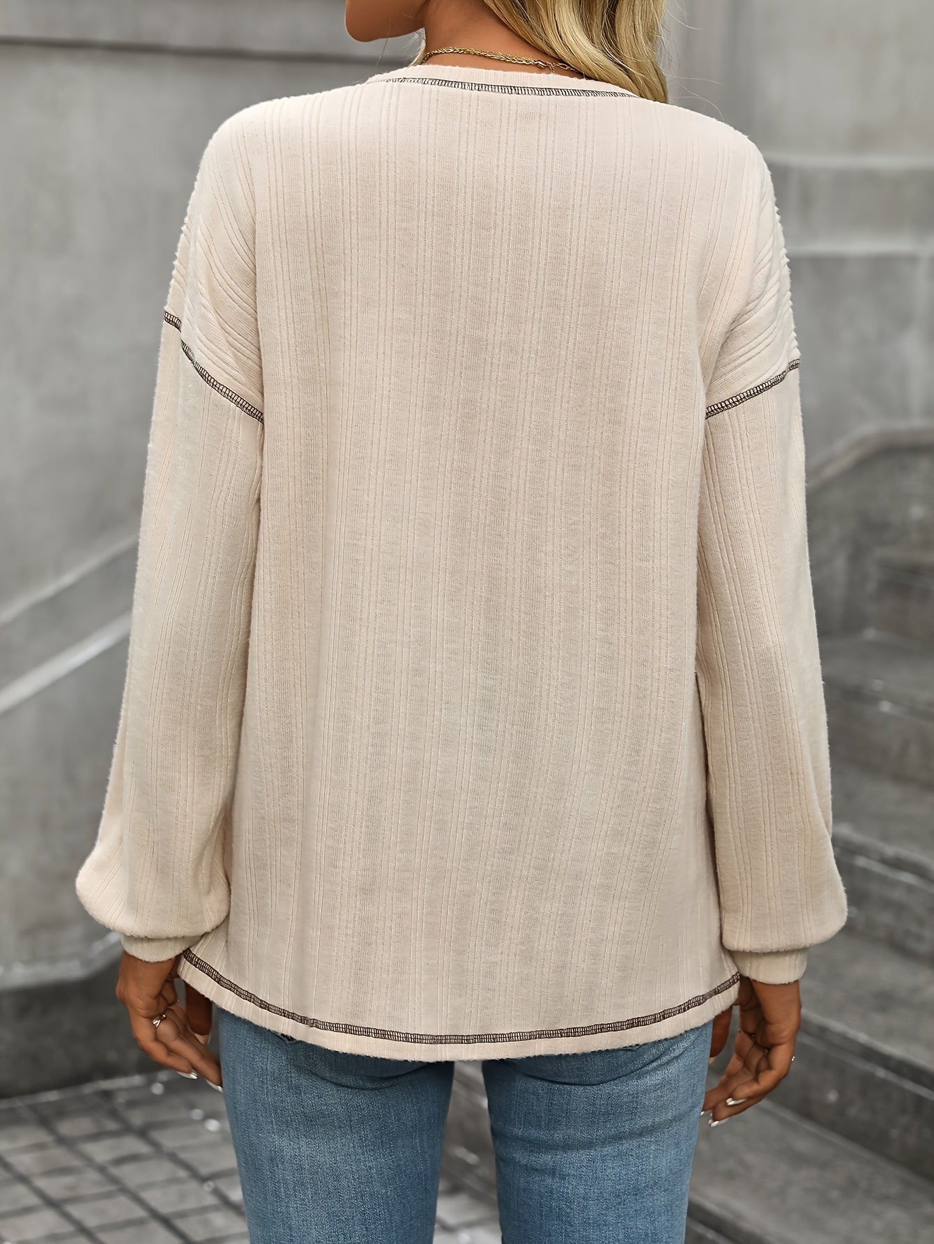 Long Sleeve Shirts Solid Crewneck Knitted Loose Fit Pullover Shirts Tops