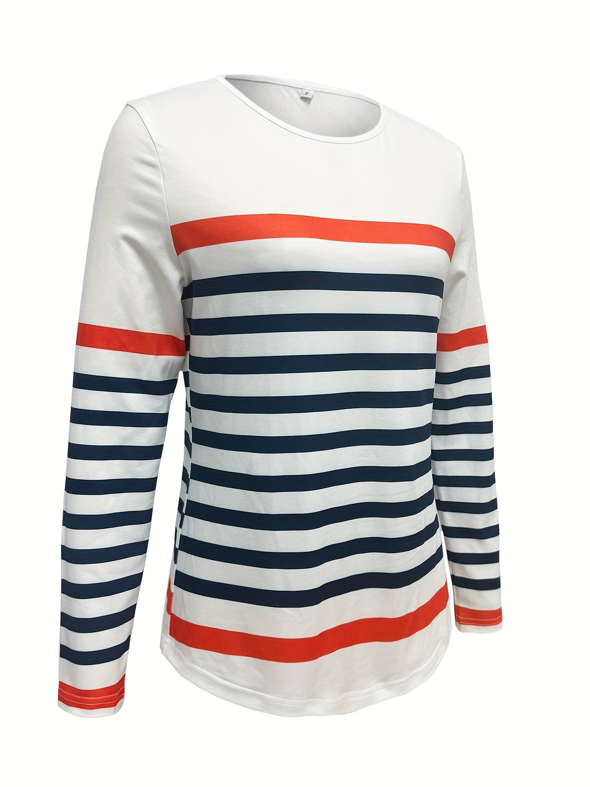 Casual Crew Neck Long Sleeve Striped Print T-shirt