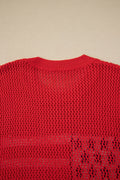 Fiery Red Flag Graphic Short Sleeve Sweater Top