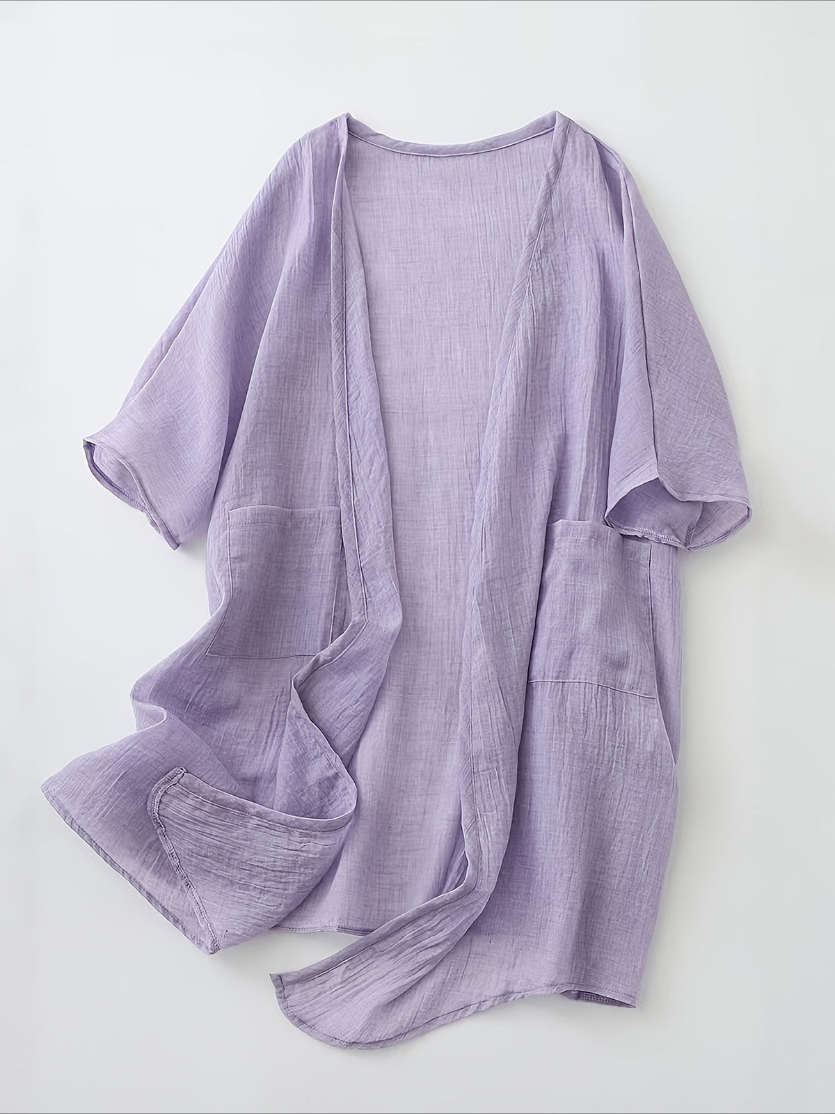 Long Loose Fit Casual Front Opening Short Sleeved and Linen Cover Lightweight and Linen Cardigan
