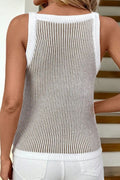 Pale Khaki Contrast Trim Ribbed Knit Sweater Tank Top