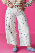Blue Tailored Seam Polka Dot Print Barrel Casual Jeans