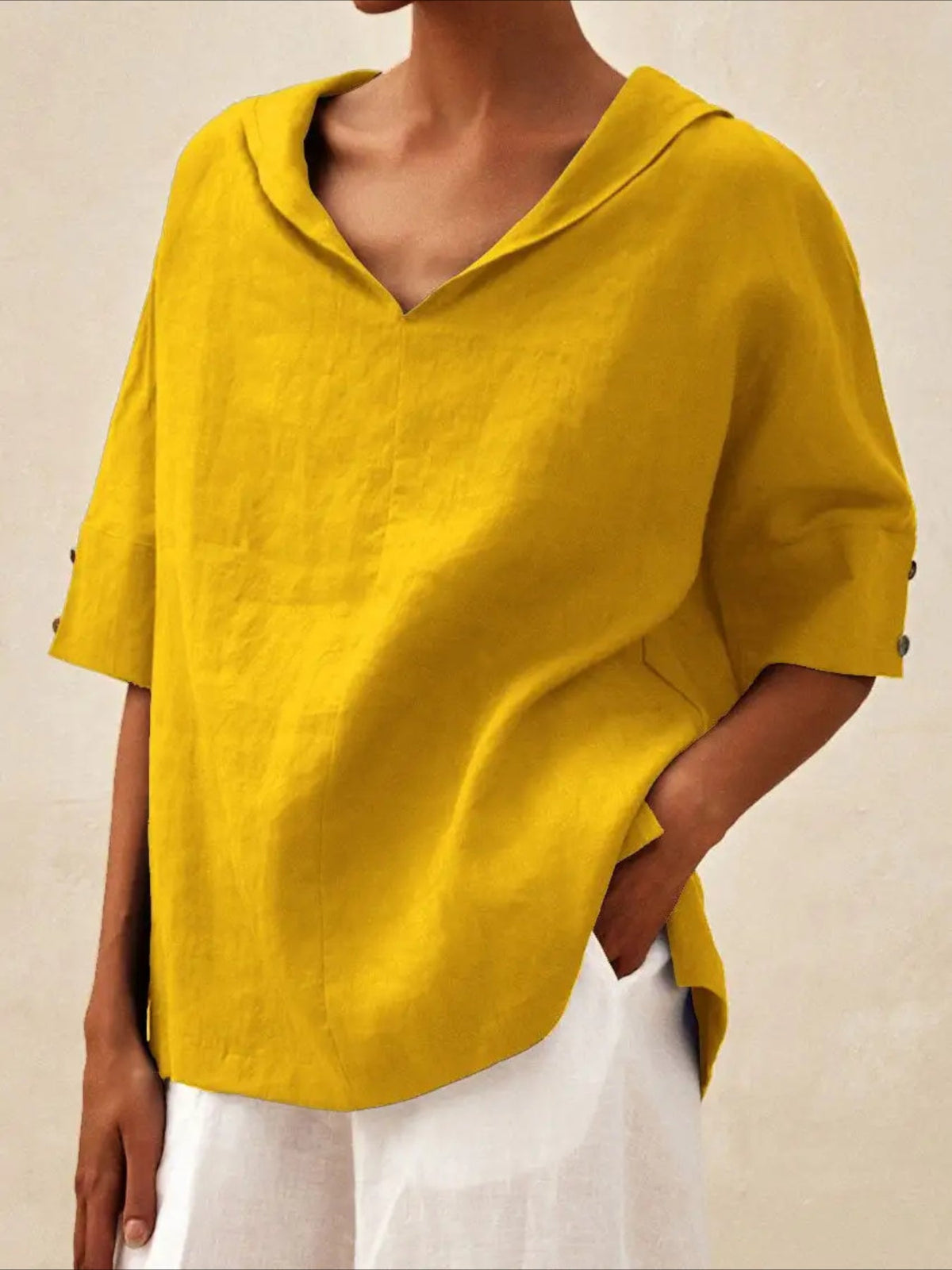 Casual Summer V-Neck Short Sleeve Solid Shirt