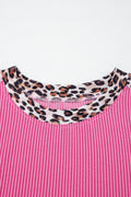 Sachet Pink Leopard Trim Twist Ribbed Short Set