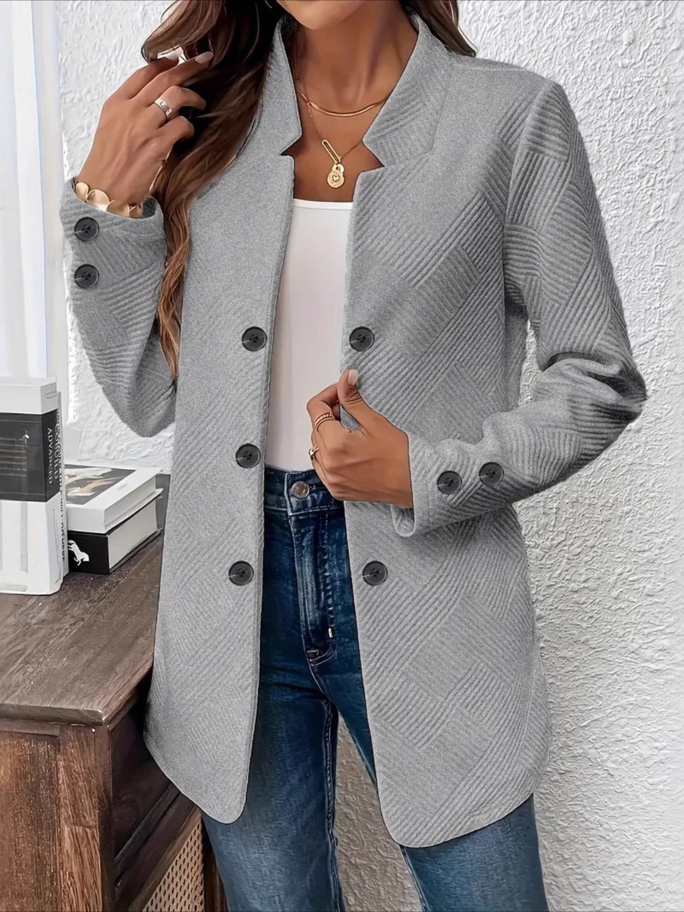 Plain Spring/Fall Casual Long Sleeve Stand Collar Mid-long Outerwear