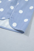 Sky Blue Polka Dot Print Shirred High Waist Casual Shorts