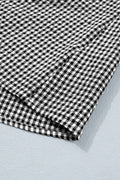 Black Plaid Bow Ruffled Half Sleeve Round Neck Blouse