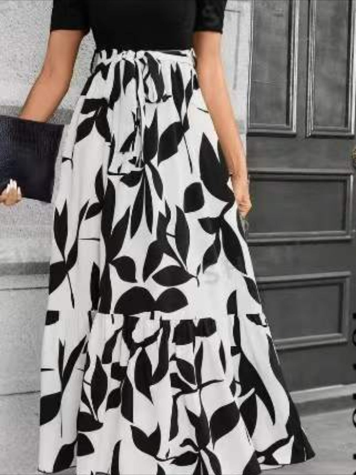 Floral Print Crew Neck Dress, Elegant Short Sleeve Dress