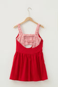 Racing Red Faux Two Piece Gingham Contrast Patchwork Loose Mini Dress