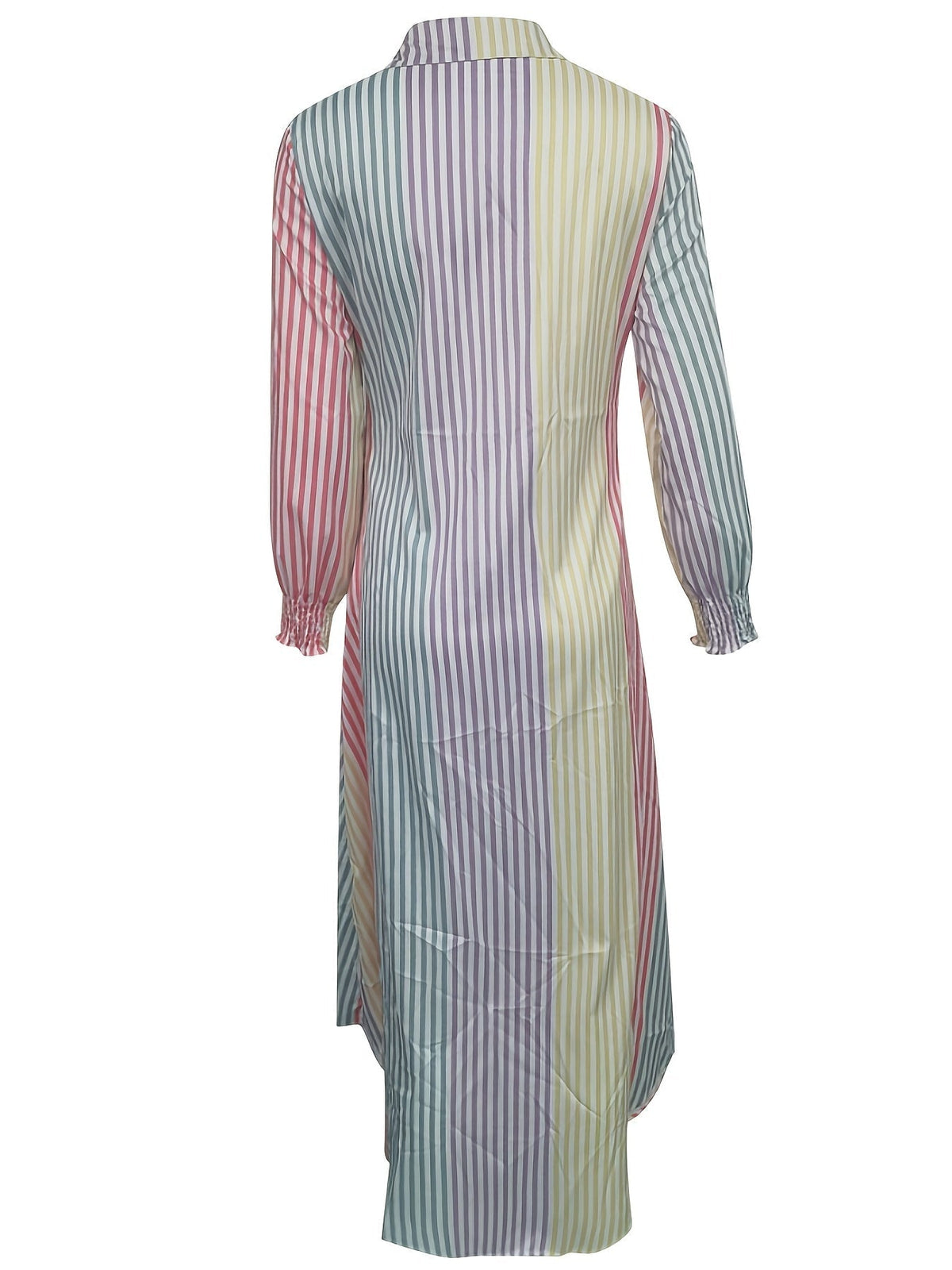 Color Block Striped Shirt Dress, Casual Long Sleeve Button Down Ankle Dress