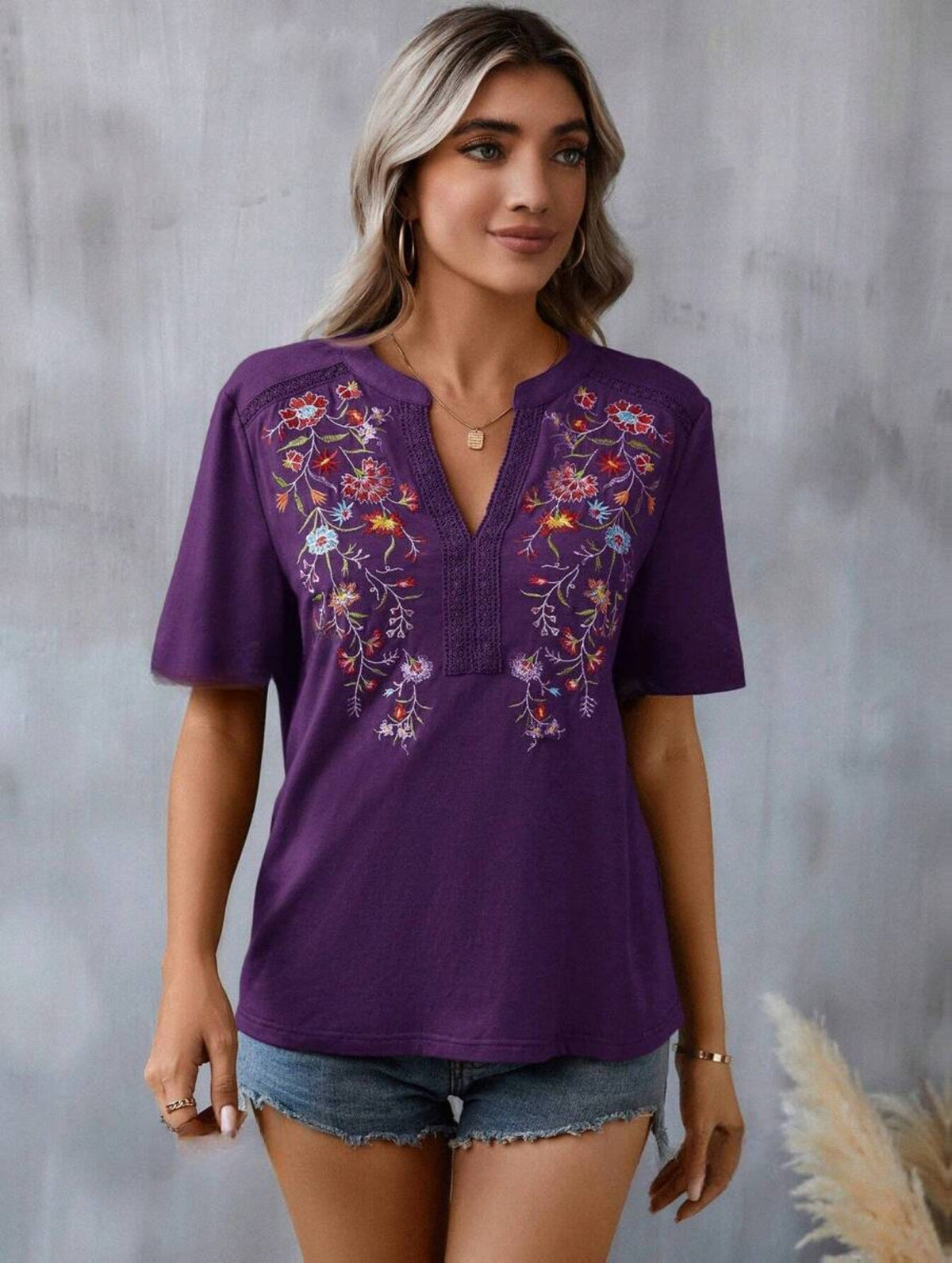 Embroidered Patchwork Lace T-Shirt