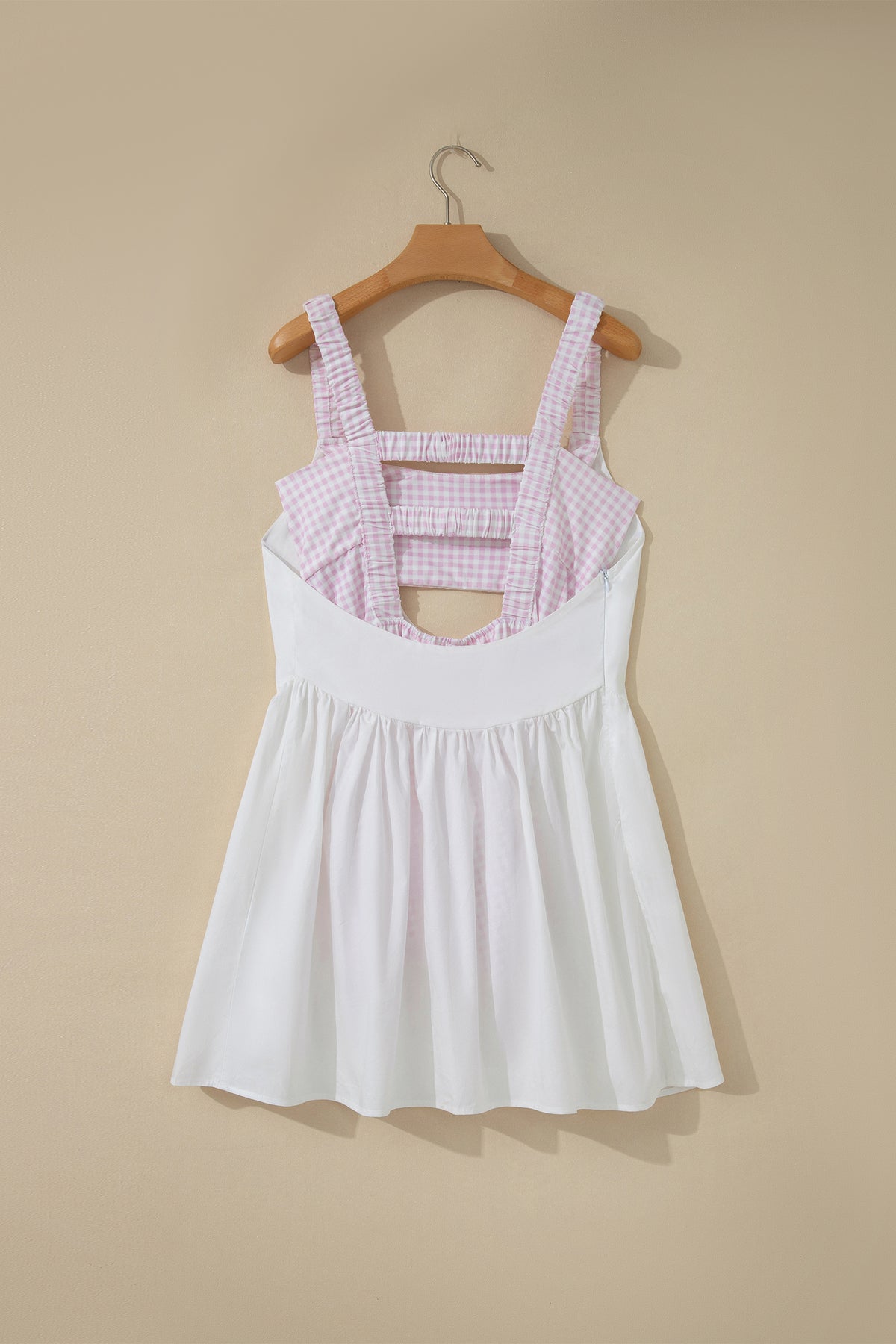 White Faux Two Piece Gingham Contrast Patchwork Loose Mini Dress