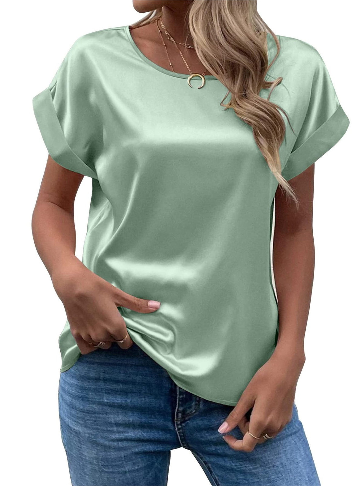 Elegant Loose Versatile Chic T-Shirt, Short Sleeve Crew Neck Top