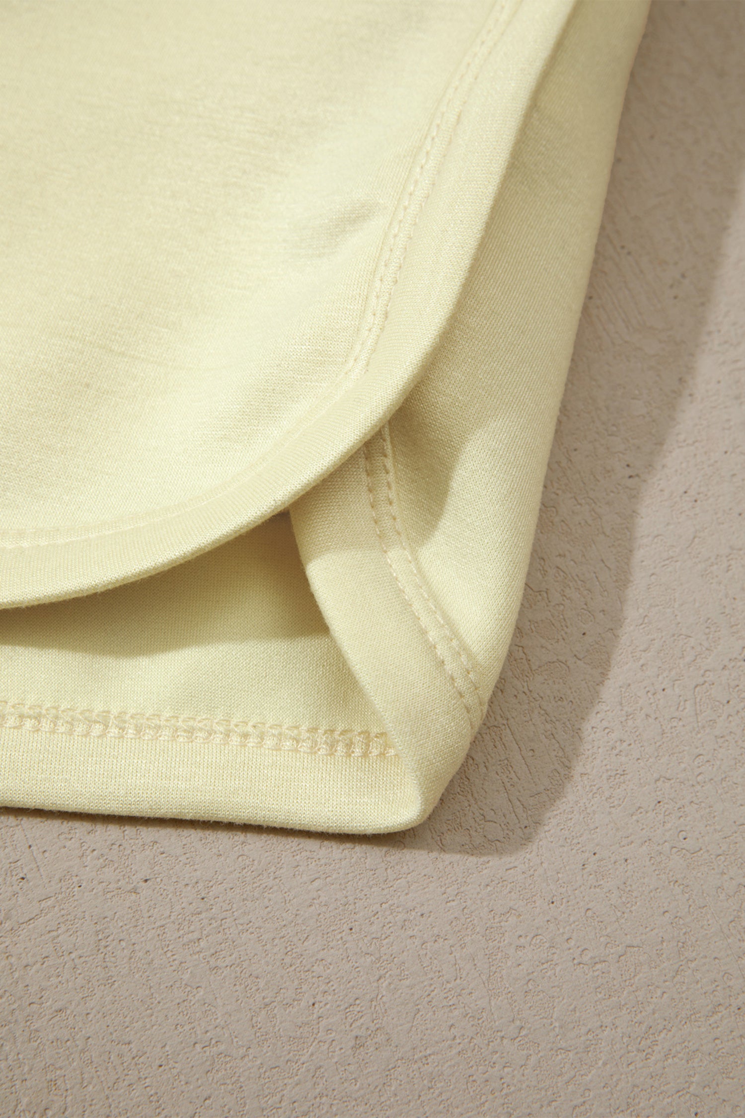 Yellow Cream Solid Color Exposed Seam Mock Neck Oversize Tee Casual Shorts 2pcs Outfit