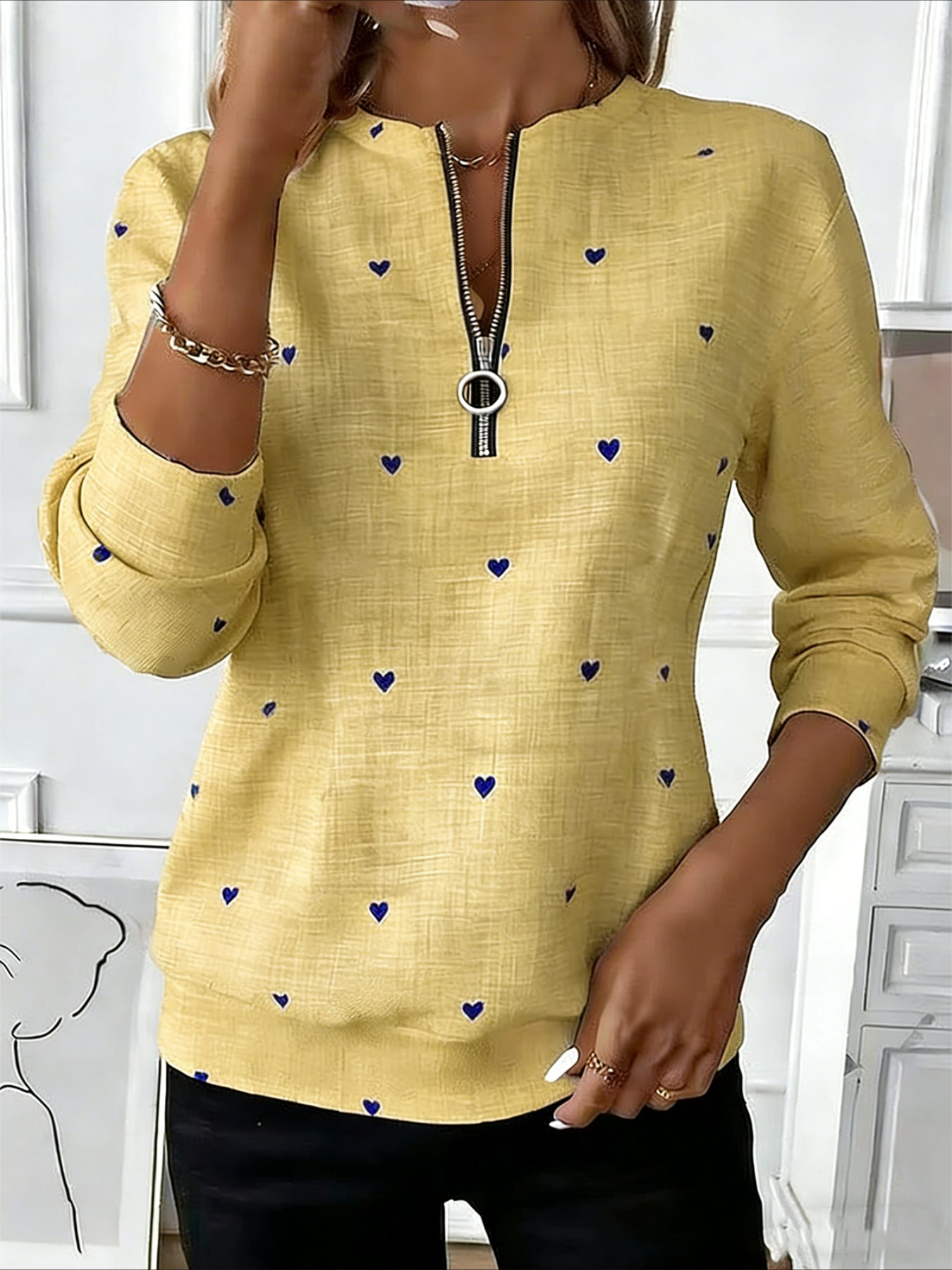 Love Print Long Sleeve Center Front Zip Sweatshirt