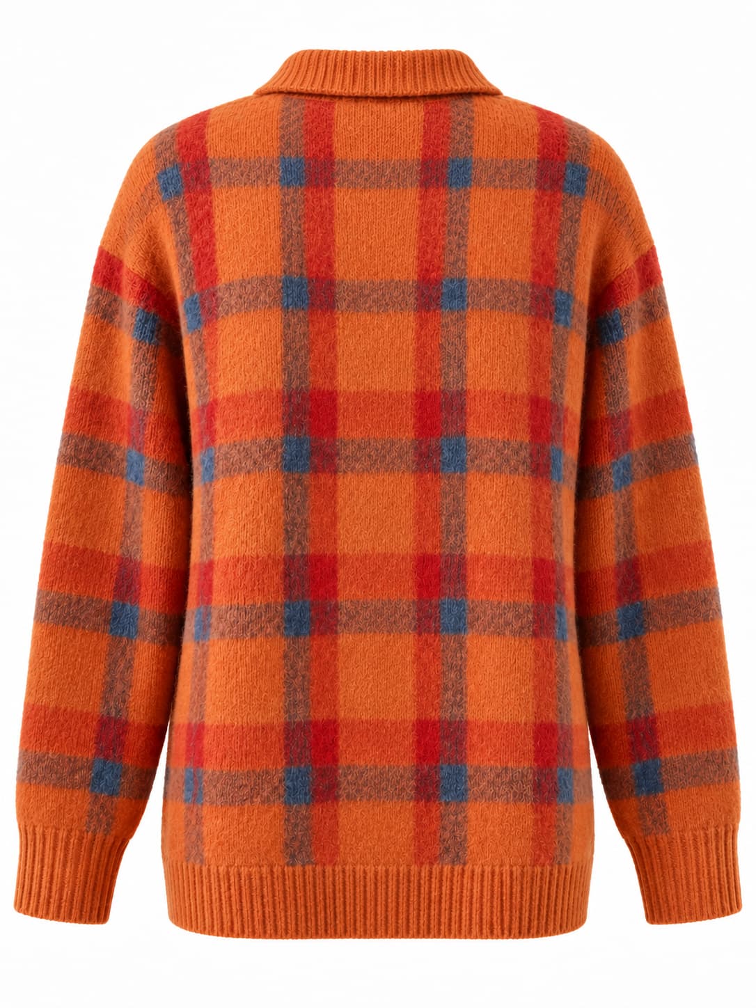 Plaid Collared Button-Up Knit Cardigan