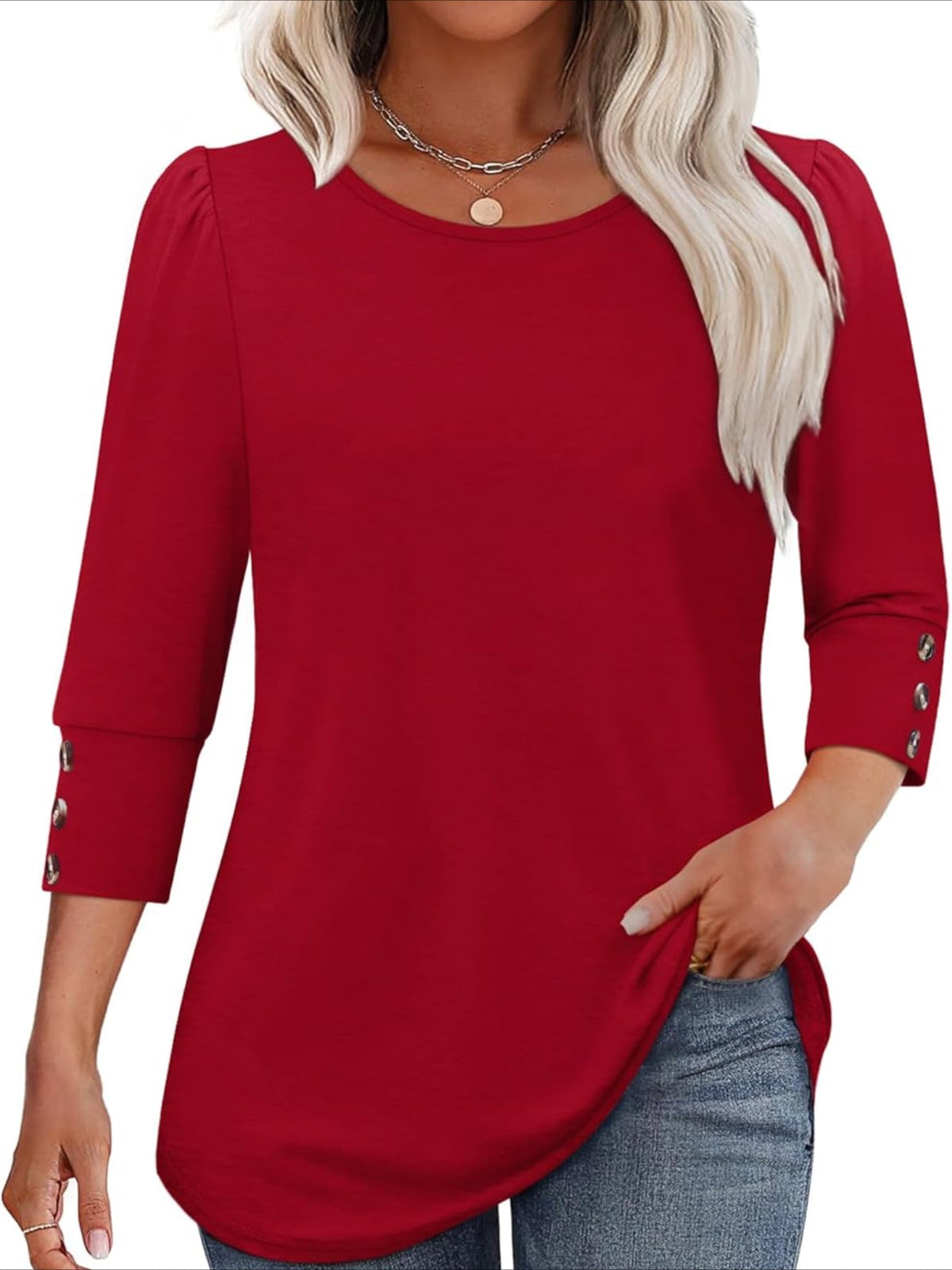 3/4 Sleeve with Buttons Dressy Casual Blouses