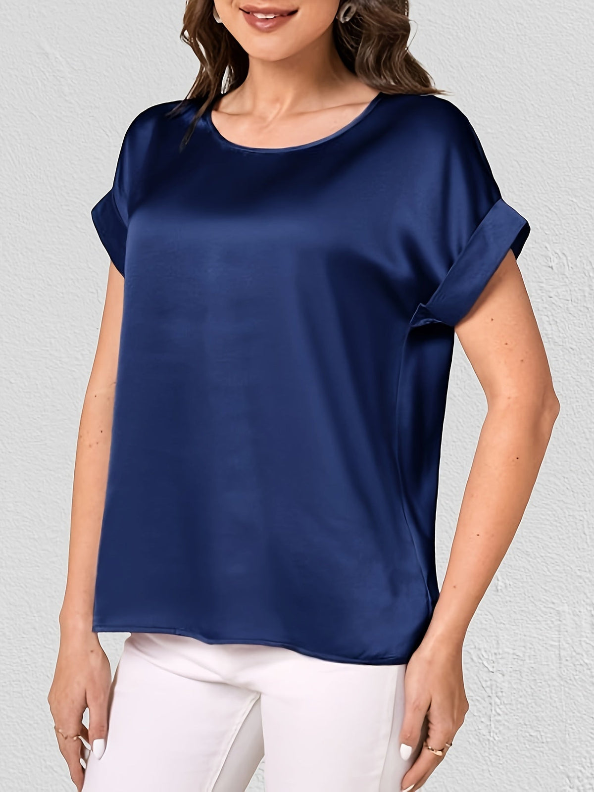 Elegant Loose Versatile Chic T-Shirt, Short Sleeve Crew Neck Top
