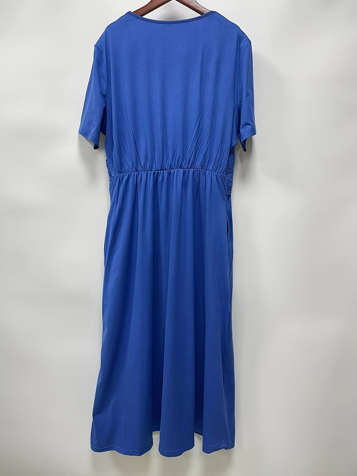 Solid V Neck Dress, Casual Criss Cross Short Sleeve Dress
