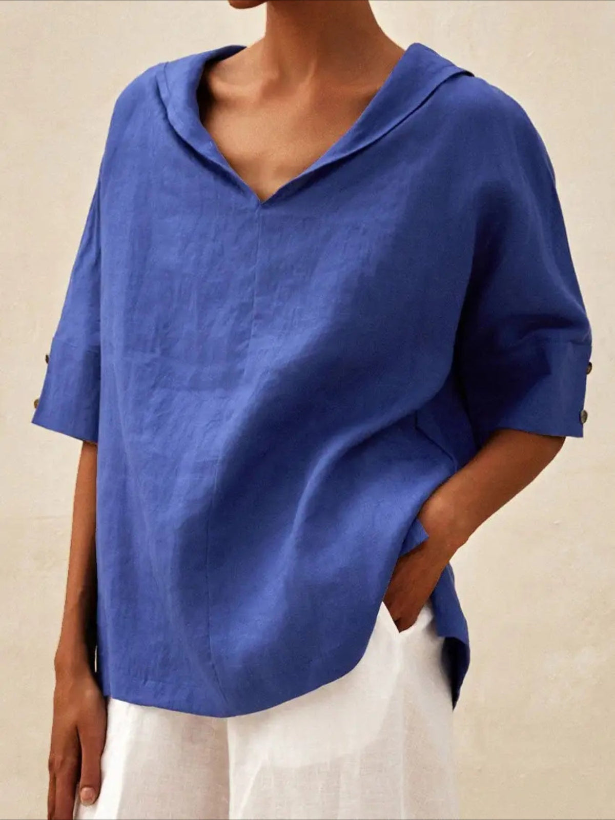 Casual Summer V-Neck Short Sleeve Solid Shirt