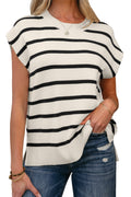 White Side Slits Crewneck Short Sleeve Sweater Tee