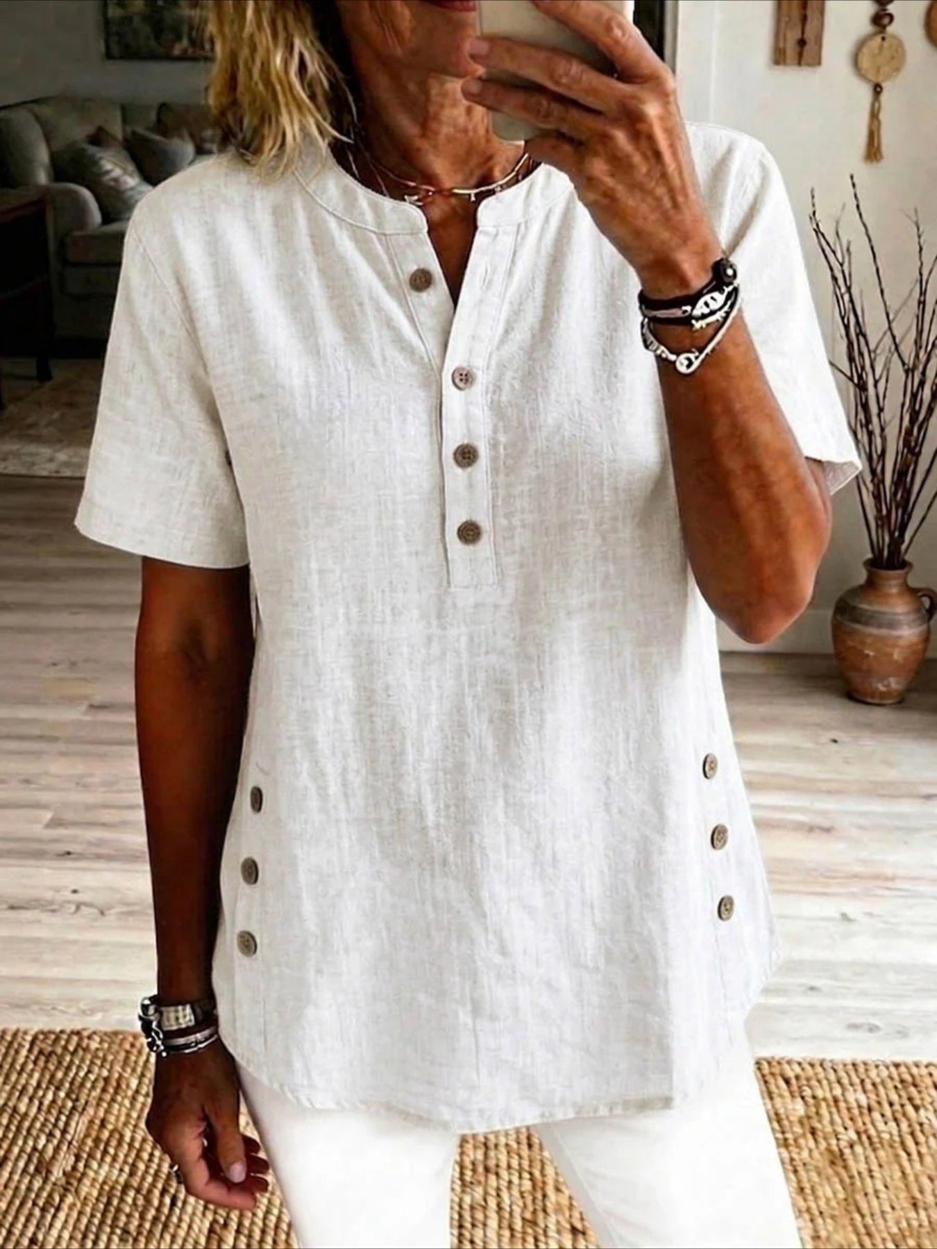 Stand Collar Short Sleeve Button Summer Daily Going Out Casual Shirt