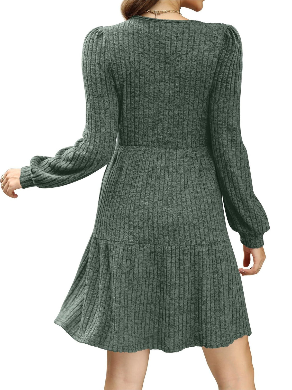 Square Neck Long Sleeve Dress with Pockets