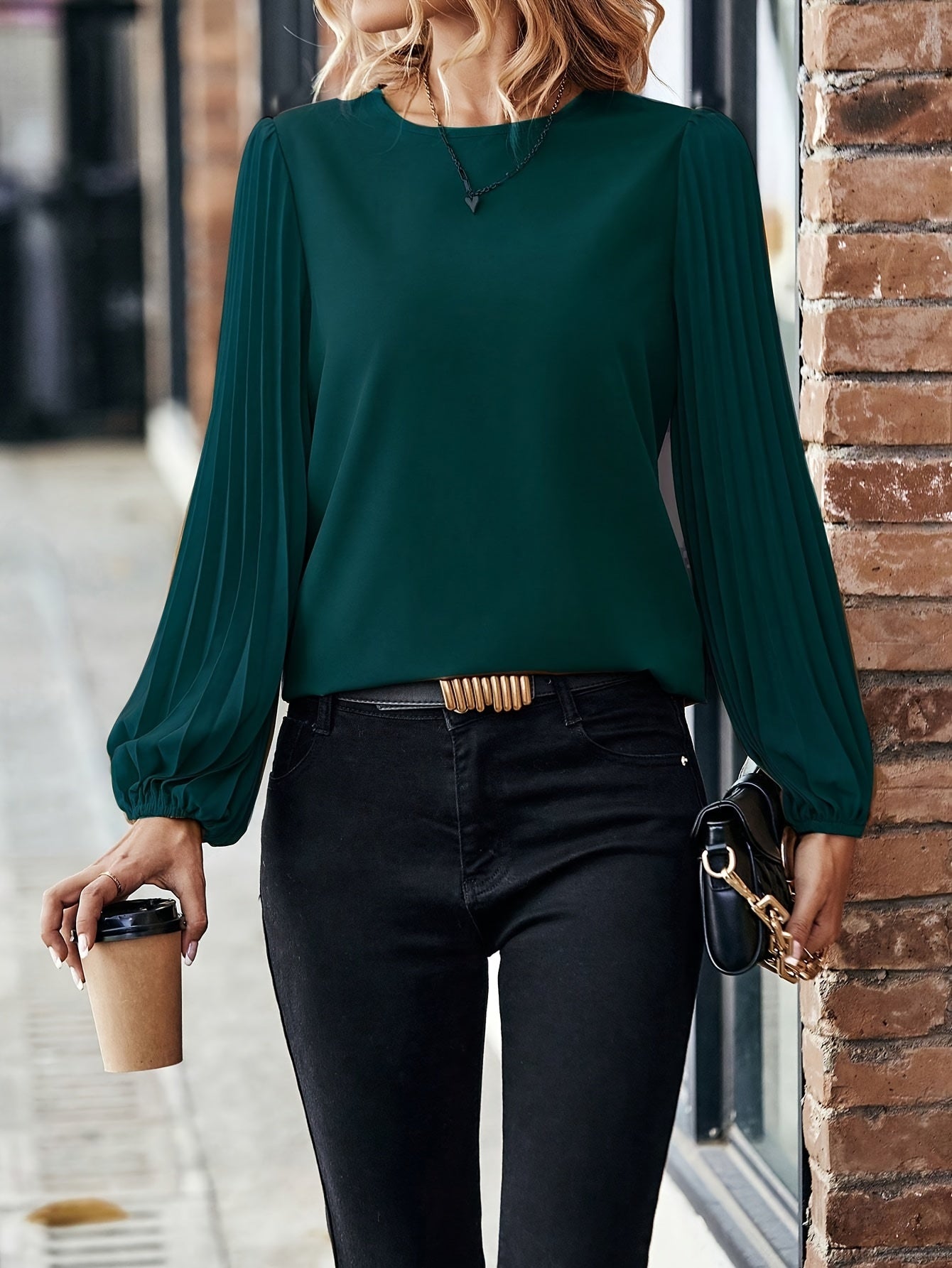 Elegant Round Neck Long Sleeve Blouse - Women's Polyester Shirt for Mature Ladies - Machine Washable, Non