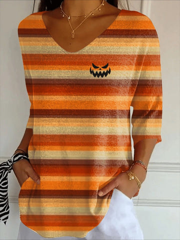 Halloween Crew Neck Three Quarter Sleeve T-shirt