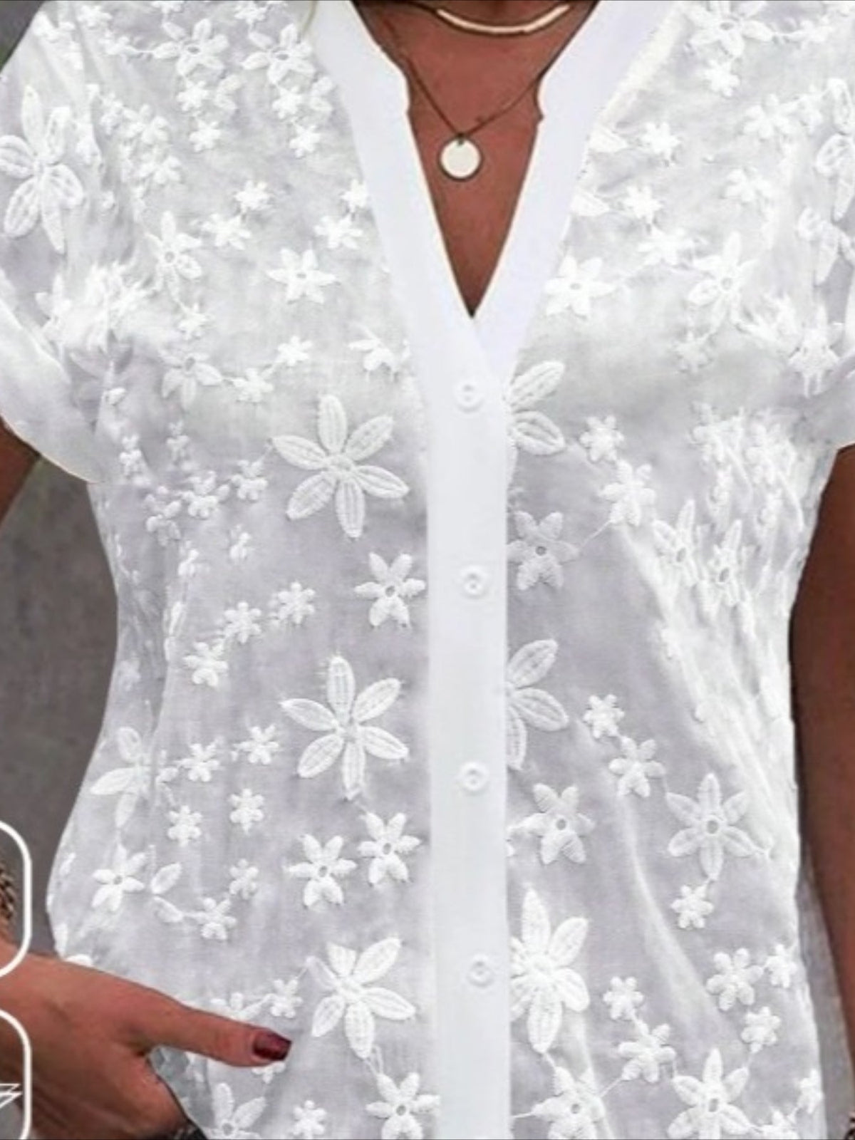 Plain Lace Buttons Street Daily Basic Modern V Neck  Solid Color Shirt