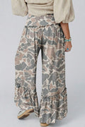 Multicolour Camo Print Wide Leg Casual Pants