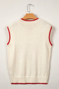 Beige Plaid Crawfish Crew Neck Knit Sweater Vest